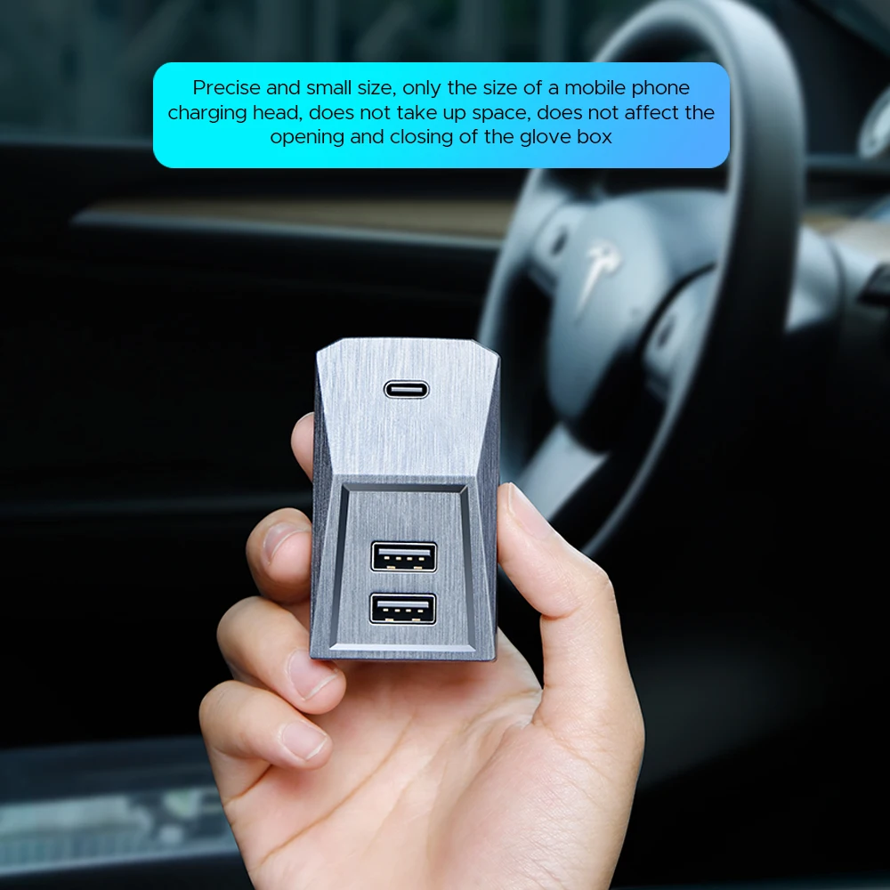 For Tesla Model Y 2020-2024 Left Hand Drive Glovebox Docking Station Quick Charger USB Hub Adapter Powered Splitter Extension