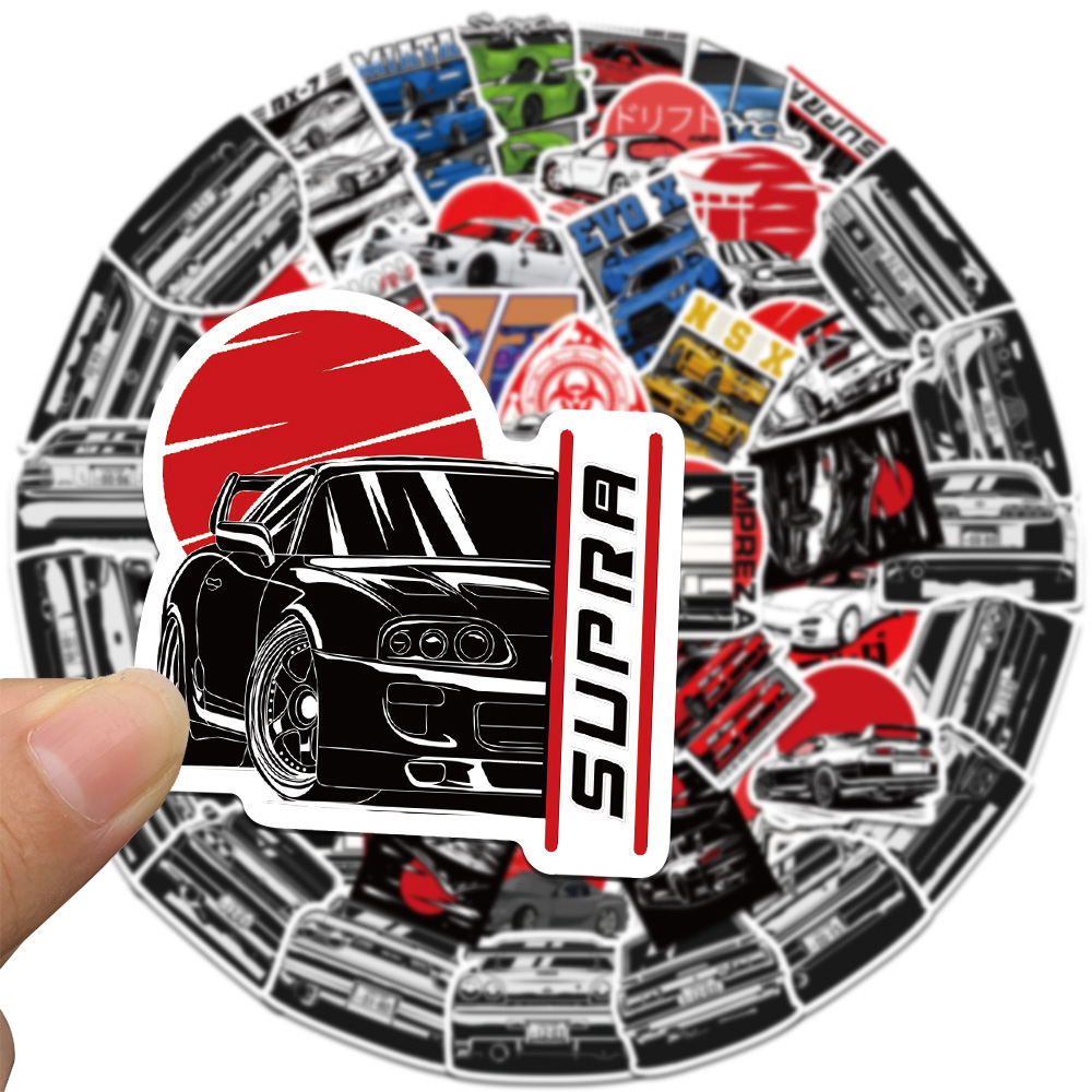 50 pçs japão jdm carro de corrida anime graffiti adesivo portátil motocicleta carro skate decalque à prova dwaterproof água crianças brinquedo presente adesivo