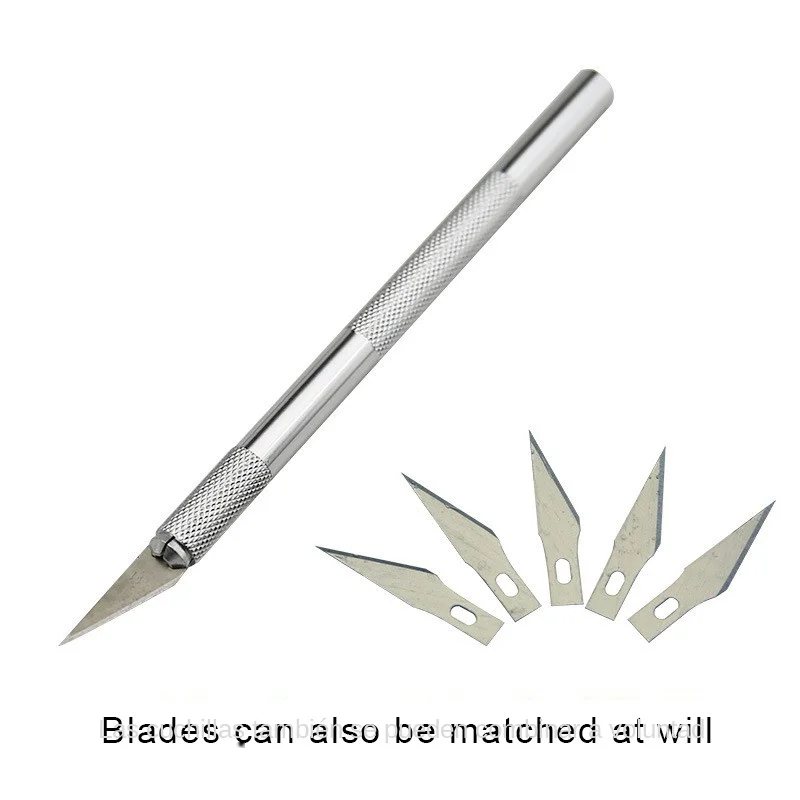 Kit d'outils de couteau de Scalpel en métal antidérapant, coupe-papier, couteaux artisanaux de gravure + 5 lames de téléphone portable PCB, outils manuels de réparation de bricolage