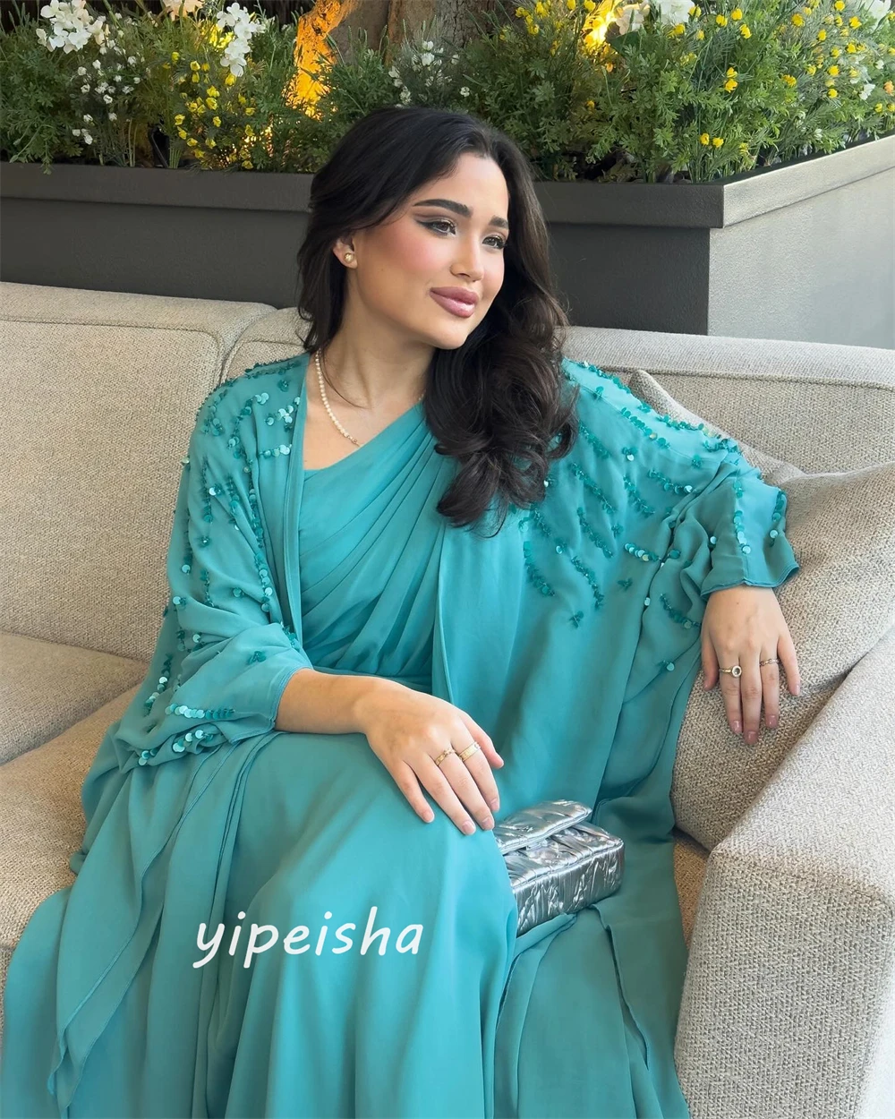Jiayigong personalizado chiffon beading plissado formatura a linha com decote em v vestidos de ocasião sob medida até o chão