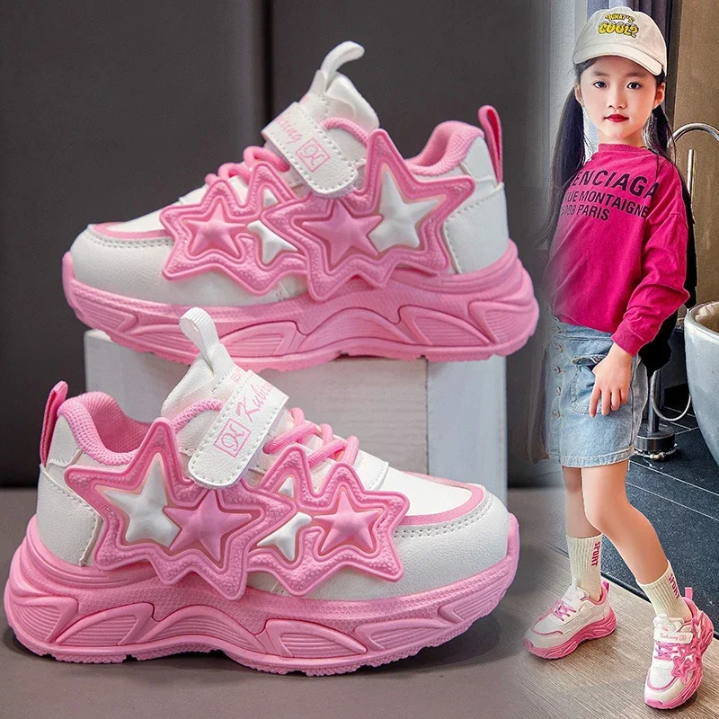 Crianças sapatos casuais para meninas moda clássico com estrelas meninas esportes tênis de corrida respirável plutônio + borracha antiderrapante macio