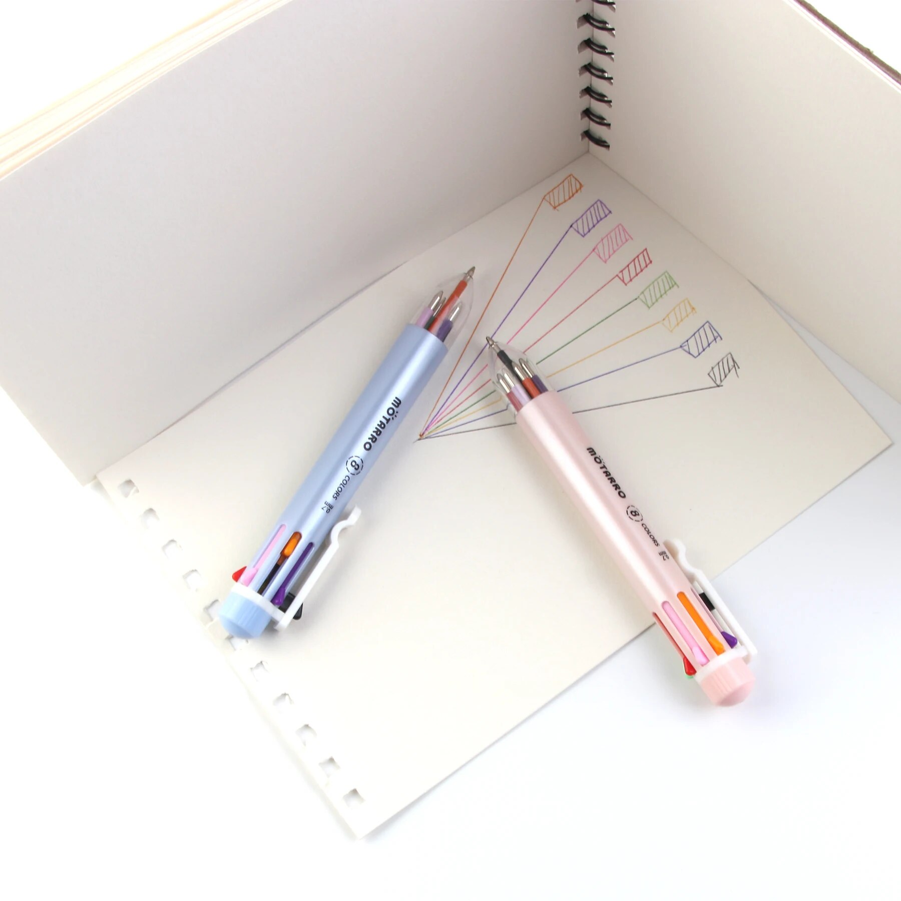 MOTARRO-Ensemble de stylos à bille multicolores pour enfants, séchage rapide, eau, papeterie scolaire, stockage, 8 couleurs, 0.7mm