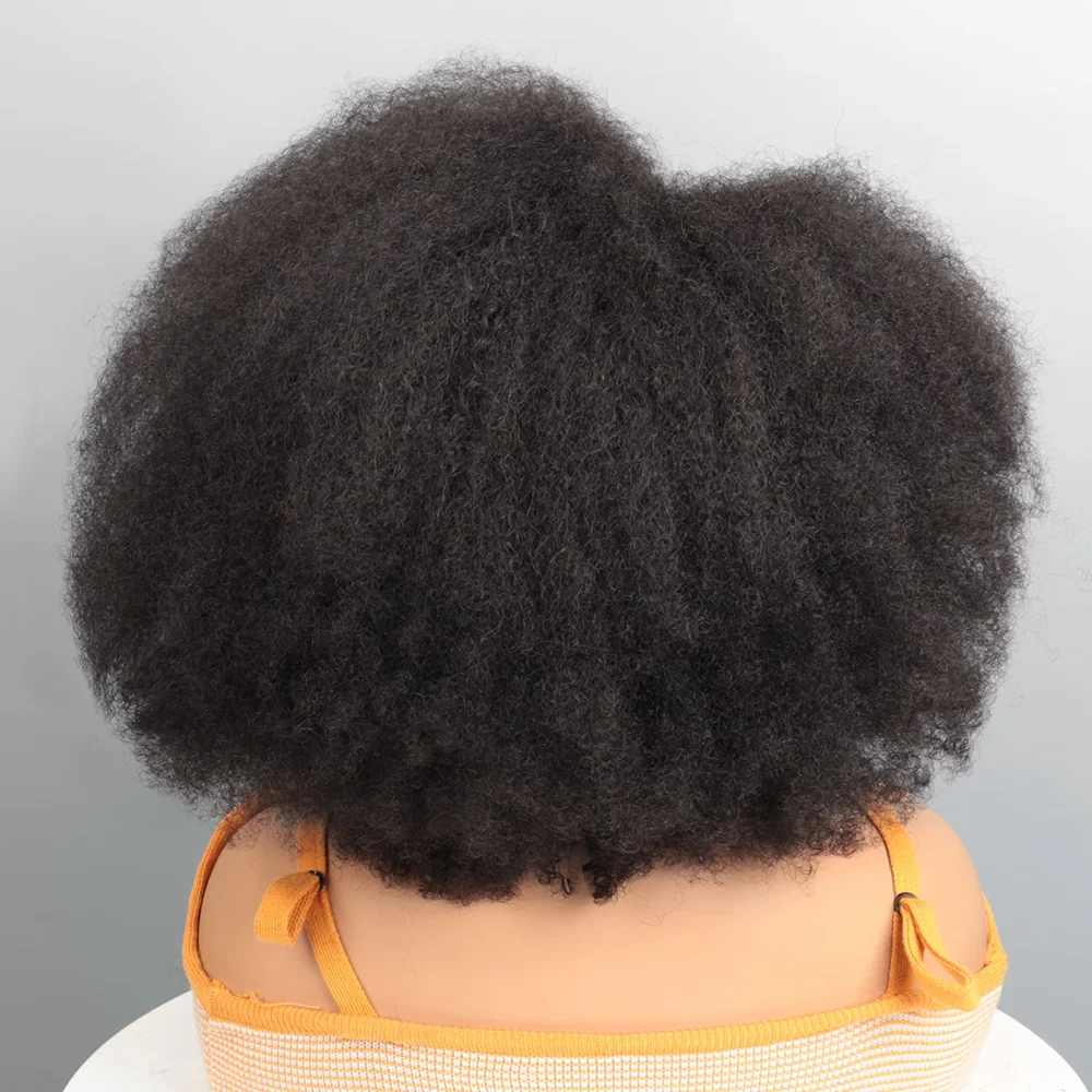 Afro Kinky Curlyโปร่งใสลูกไม้ด้านหน้าวิกผมบราซิลRemyมนุษย์ผมลูกไม้เส้นผมธรรมชาติ 13X4X2 Afroสั้นBobวิกผมมนุษย์