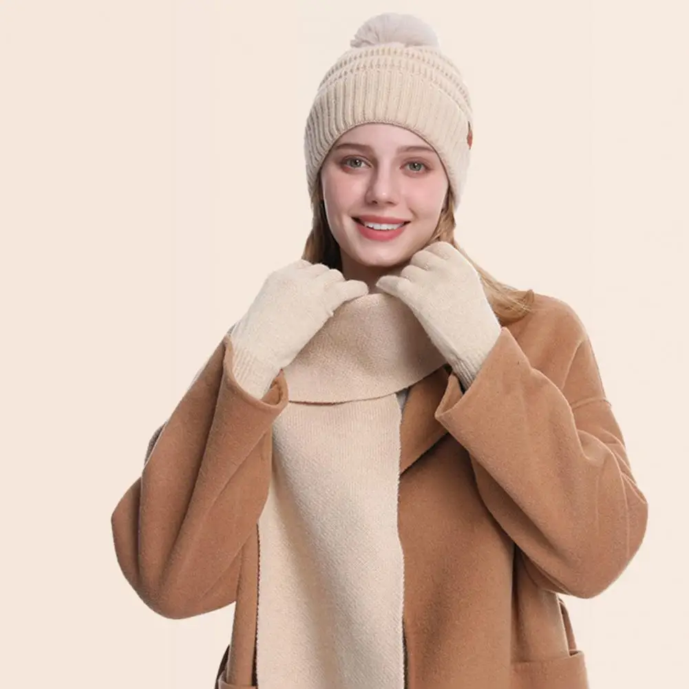 Wintermütze, Schal, Handschuhe, Set für Damen, Winter, Strickmütze, Schal, Handschuhe, Set, gemütliches Wetterzubehör für Outdoor-Aktivitäten