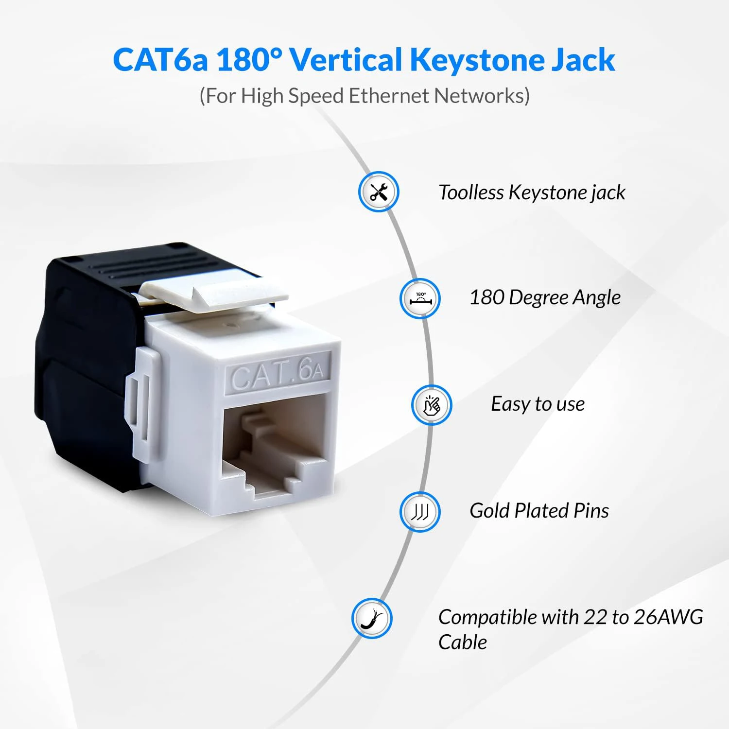 ZoeRax 1 Uds Cat8 Cat7 Cat6a RJ45 conector Keystone |   Conector hembra de terminación sin herramientas UTP de 180 grados |   Adaptador Ethernet de red
