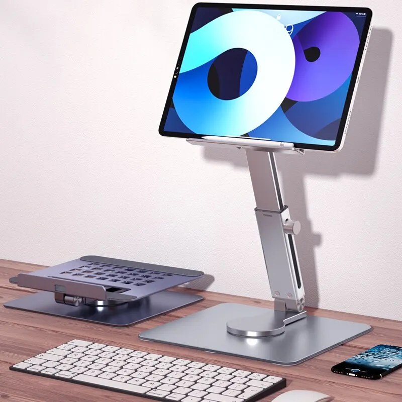 Support de tablette en aluminium, rotation à 360 °, pliable, réglable, support de bureau, support Riser pour iPad Pro Air 4 Mini 12.9 4-14 "Xiaomi Tab