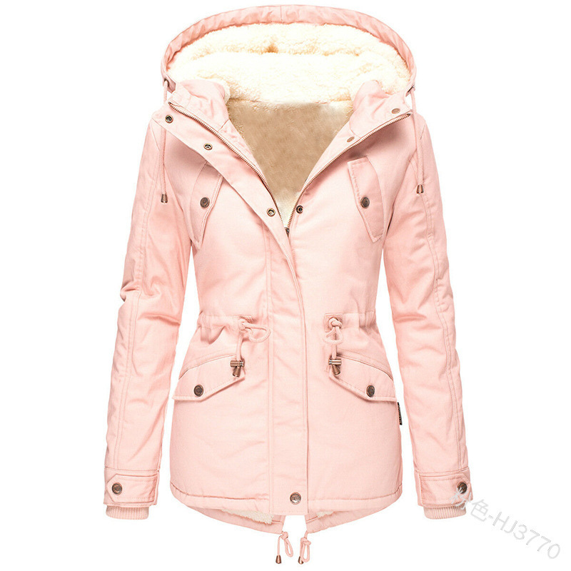ผู้หญิงฤดูหนาวเสื้อแจ็คเก็ต WARM Solid Plush หนายาวฤดูหนาวกลางแจ้งเดินป่า Hooded Casual Windproof Parka Coat Overcoat
