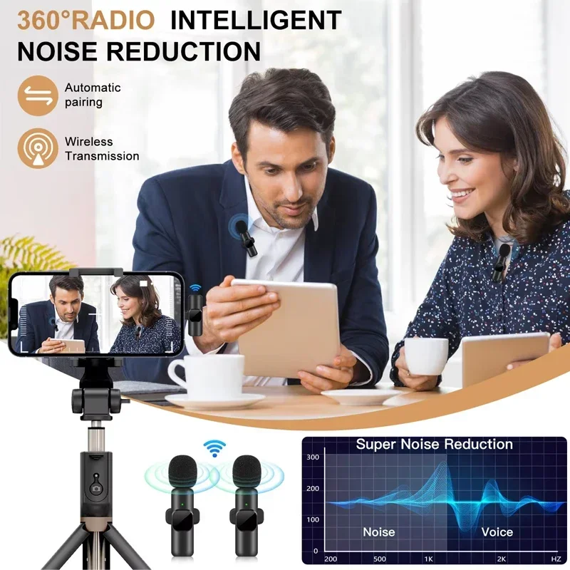 Microfone de lapela sem fio portátil, gravação de áudio e vídeo, mini microfone para iphone, android, transmissão ao vivo, telefone para jogos com recepção