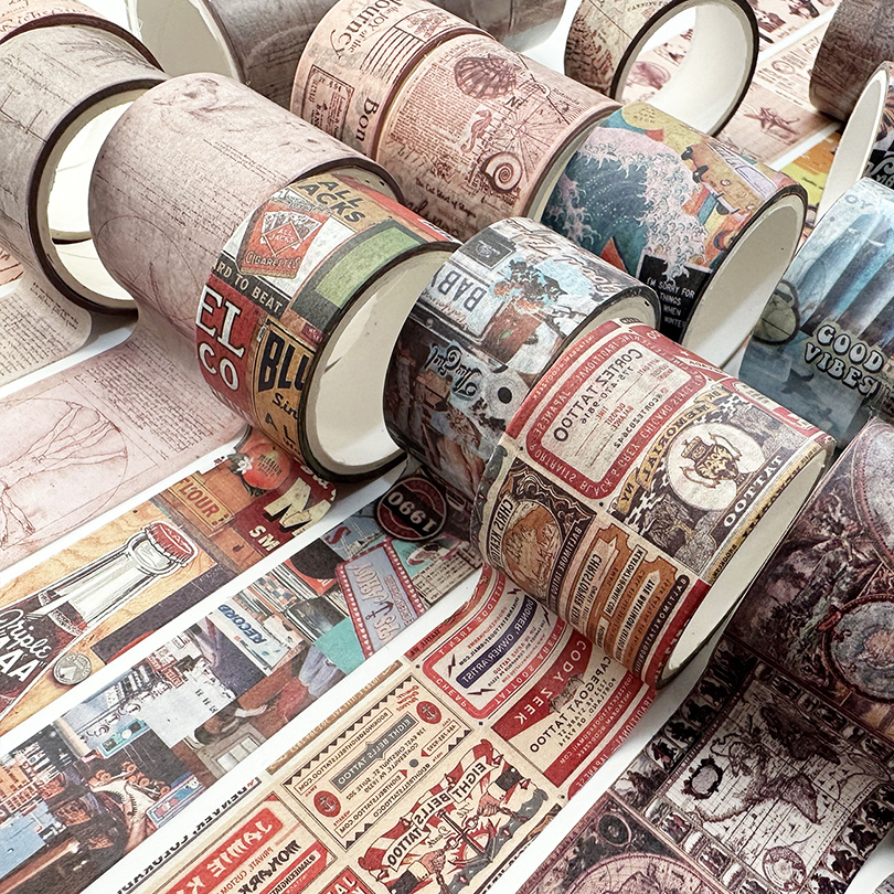 4Pcs Retro Washi Tapes Scrapbooking Map Decorative Adhesive Tape Stationery Basic Masking Tape Journal Supplies Washi Tape Set