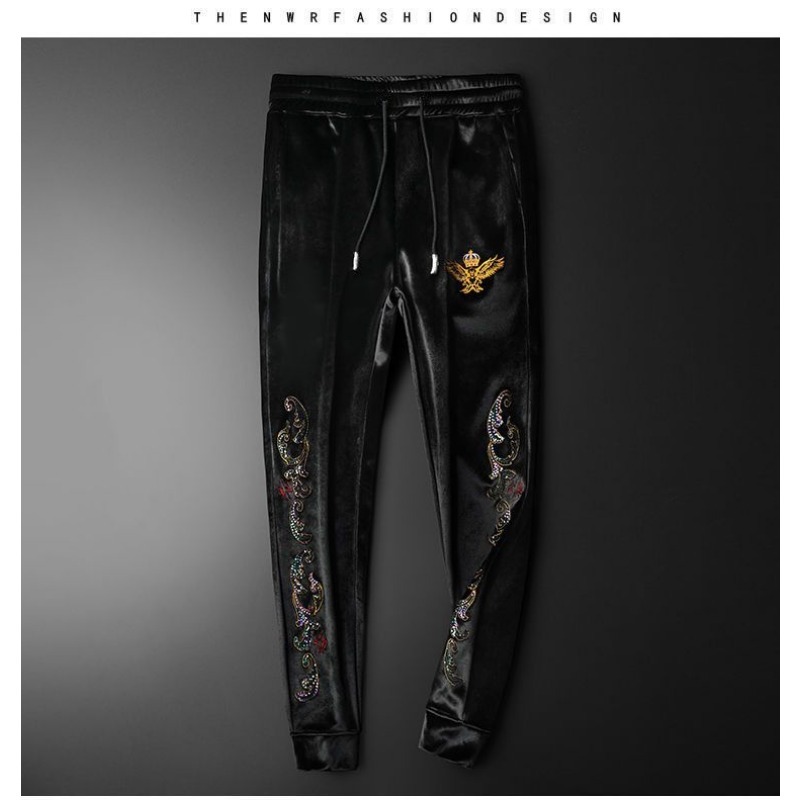 Winter plus Samt Herren Rundhals Freizeitanzug Mode High-End-Stickerei Krone Adler gepolstertes zweiteiliges Set
