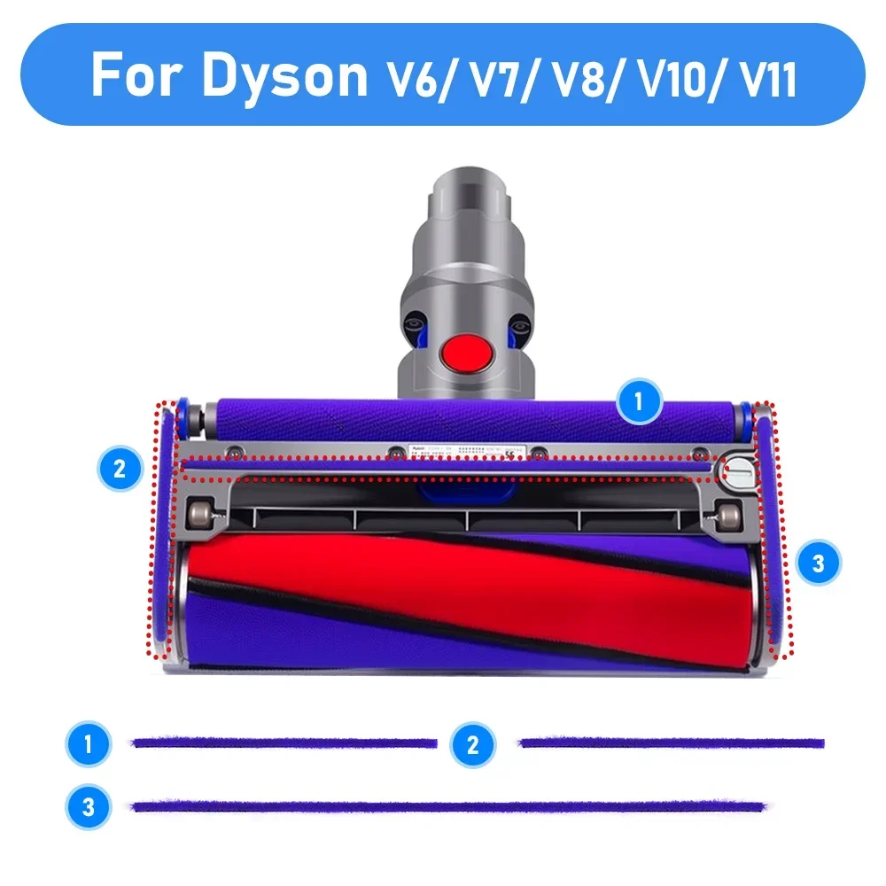 다이슨 V6 V7 V8 V10 V11 V15 진공청소기용 소프트 플러시 스트립 교체 세트, 부드러운 롤러 액세서리, 내마모성 스트라이프