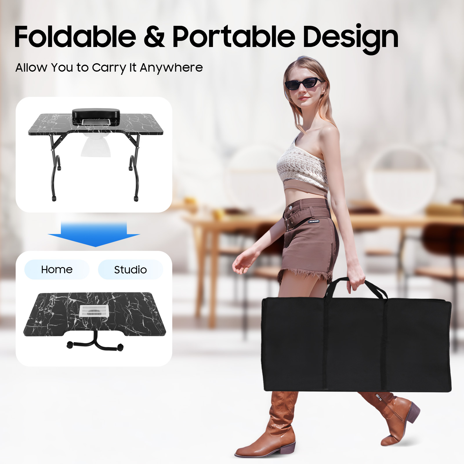 Tragbarer Nagel tisch Klapp maniküre Schreibtisch beweglicher Tisch Unabhängigkeit für Salon und Zuhause mit Staubs ammel ventilator