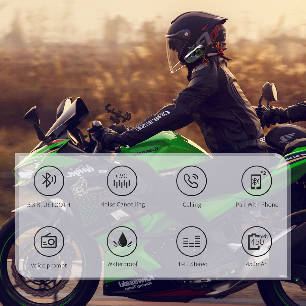 オートバイのヘルメット用の防水ワイヤレスヘッドセット,ハンズフリーヘッドセット,オートバイの音楽プレーヤー,Bluetooth 5.3