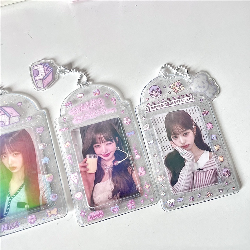 2PC かわいい家 3 インチ Kpop フォトカードホルダー PVC クリアフォトカードホルダーバッグペンダント学校文具