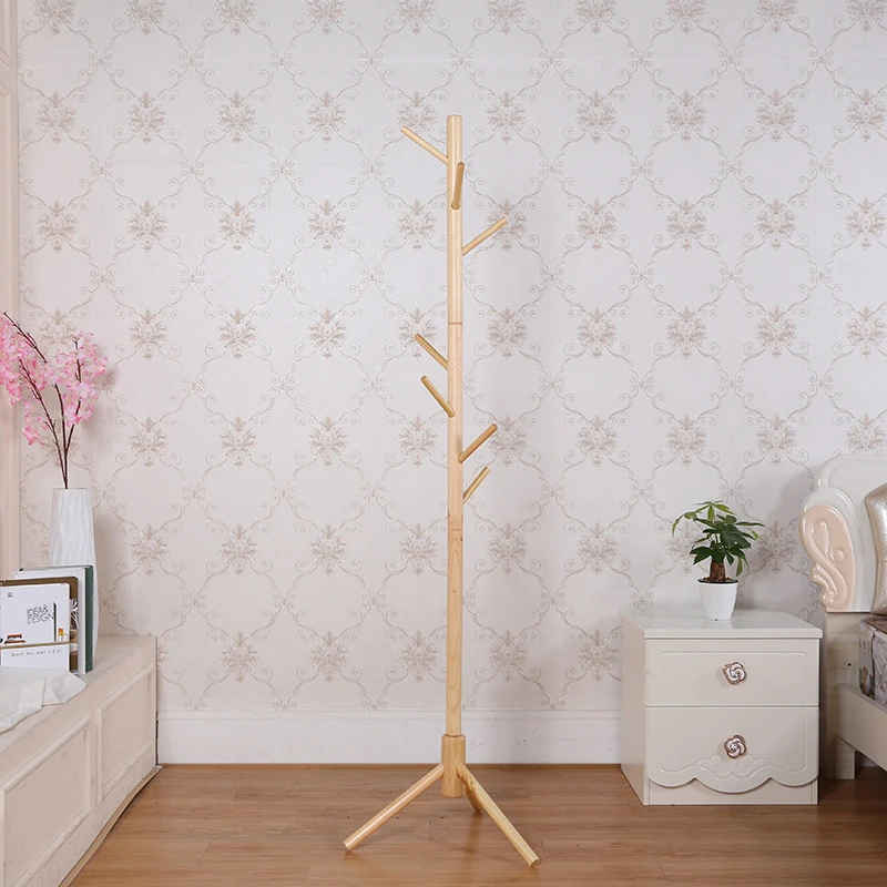 Árvore de madeira cabide rack chão pendurado roupas rack quarto chapéu suporte móveis para casa rack secagem com 8 ganchos