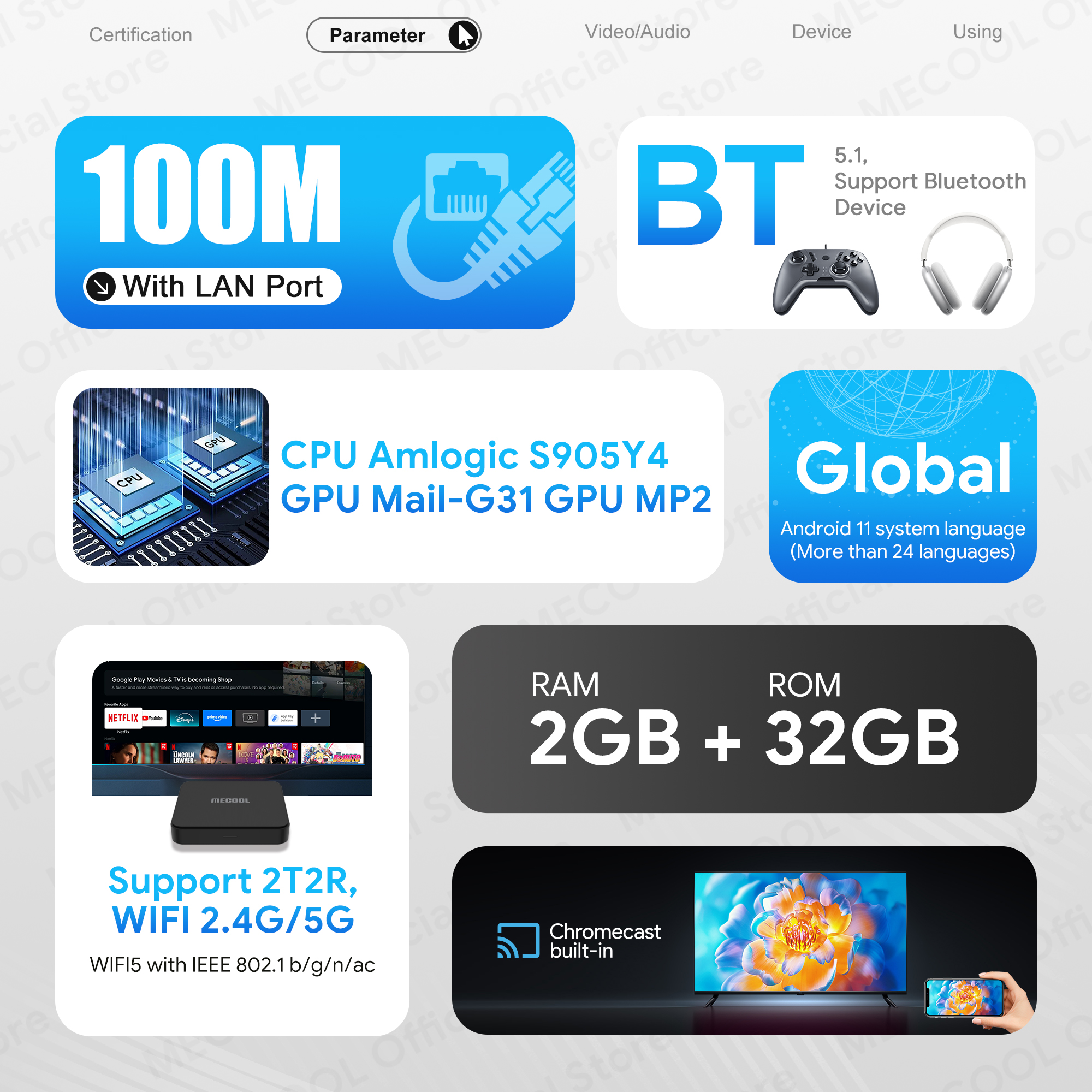 MECOOL Android 11 TV Box KM7 SE Google Certified With 2G+32G S905Y4 BT5.1 WiFi 2.4G&5G AV1 HDR Google Voice Media Player Box