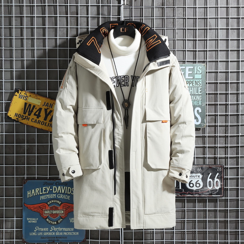 Männer Mit Kapuze Lange Ente Unten Mäntel Neue Mode Männlichen Winter Unten Jacken Hohe Qualität Männlichen Mehrere Taschen Werkzeug Jacken Größe 3XL