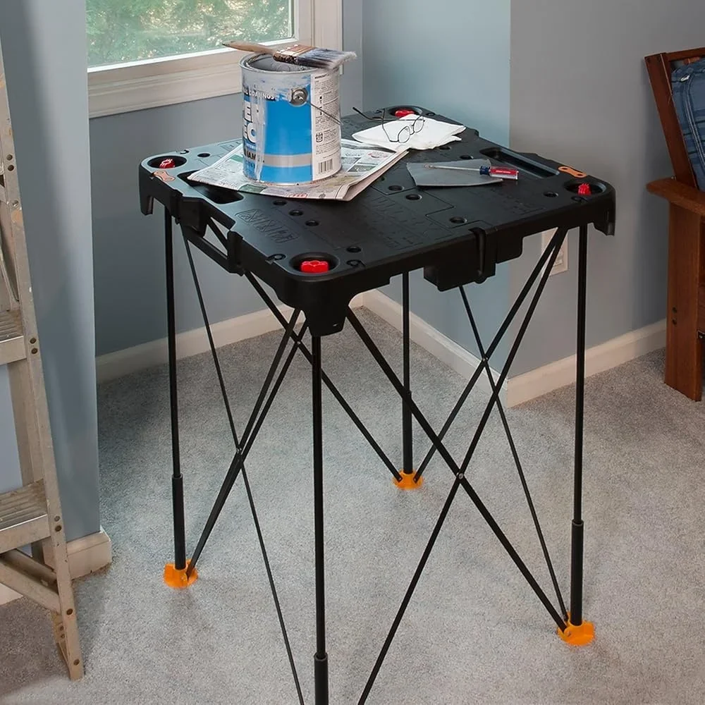 Folding Work Table Portable Lightweight Sturdy Workbench 300lbs Capacity Secure Legs Easy Storage Includes Clamps Link Locks