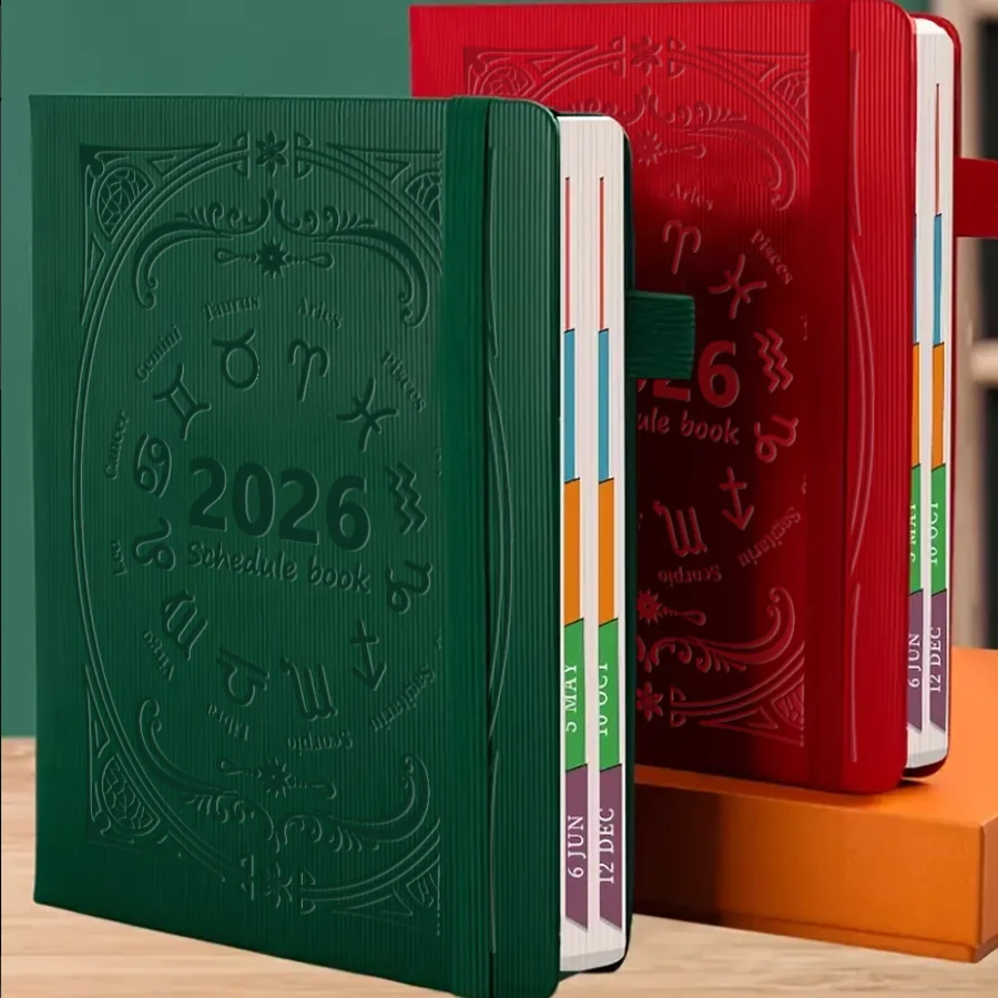2026 A5 Textured PU Portable Agenda Book English Calendar Book Notepads Creative Daily Planner Reminder Desktop Date Calendar