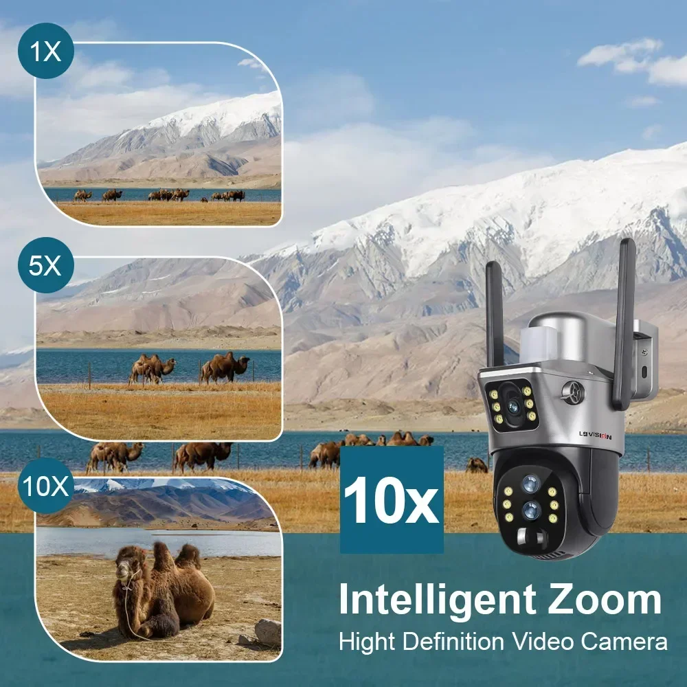 LS VISION-cámara Solar de doble pantalla con Zoom de 12MP y 10X para exteriores, 6K, 4G/WiFi, tres lentes, seguimiento automático humano, cámaras de seguridad, aplicación V380 Pro