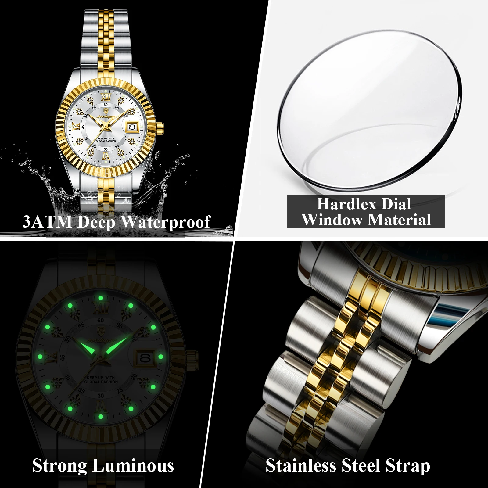 Reloj POEDAGAR de lujo para mujer, luminoso, resistente al agua, con fecha, reloj de acero inoxidable para mujer, relojes de cuarzo informales a la moda para mujer, regalo