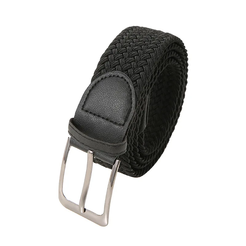 Cinto trançado elástico de cor sólida casual masculino sem perfuração cinto de lona elástica com fivela