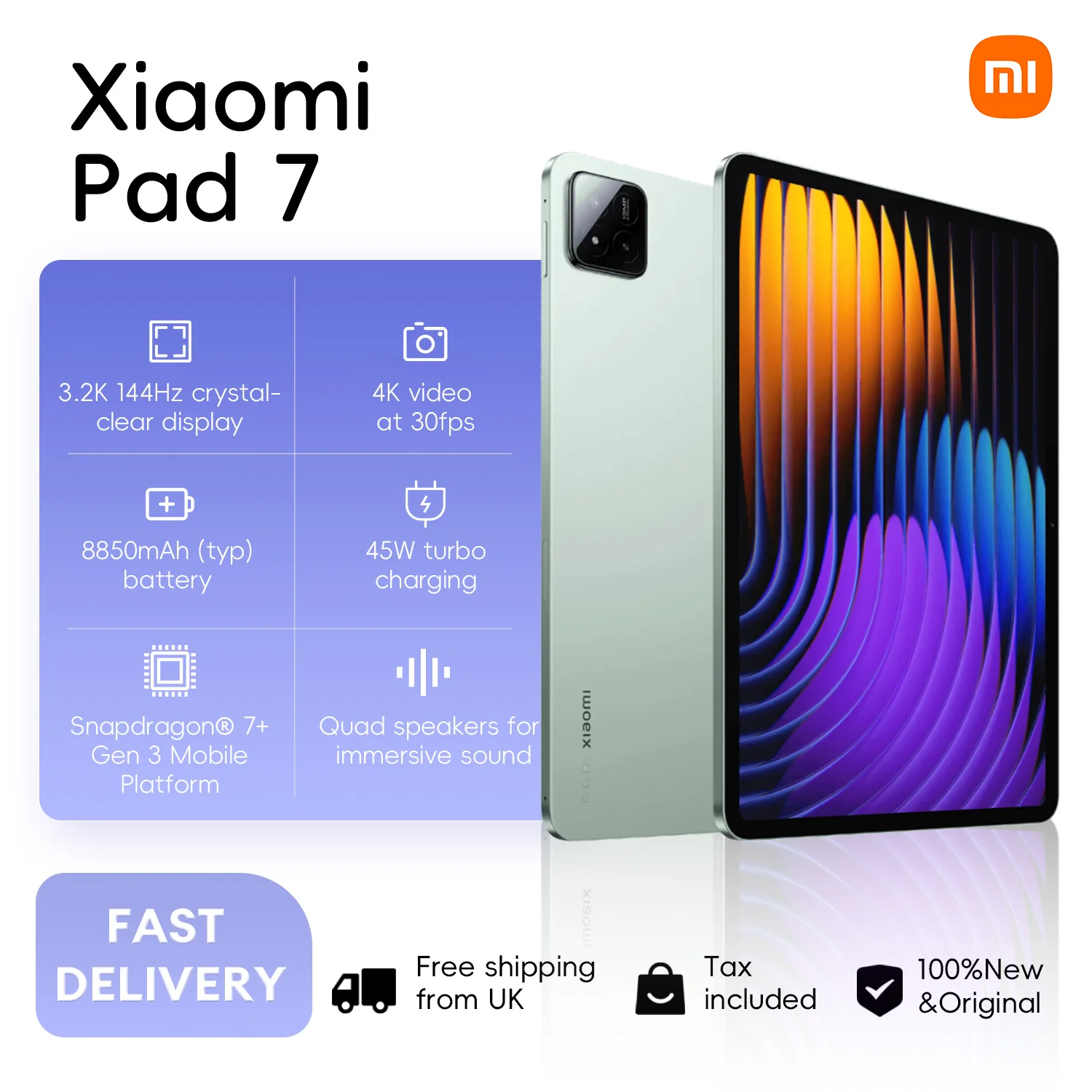 Global Version Xiaomi Pad 7 128GB/256GB 11.2'' 3.2K 144Hz Display Mi Tablets 8850mAh 45W Turbo Charging Snapdragon 7+ Gen 3