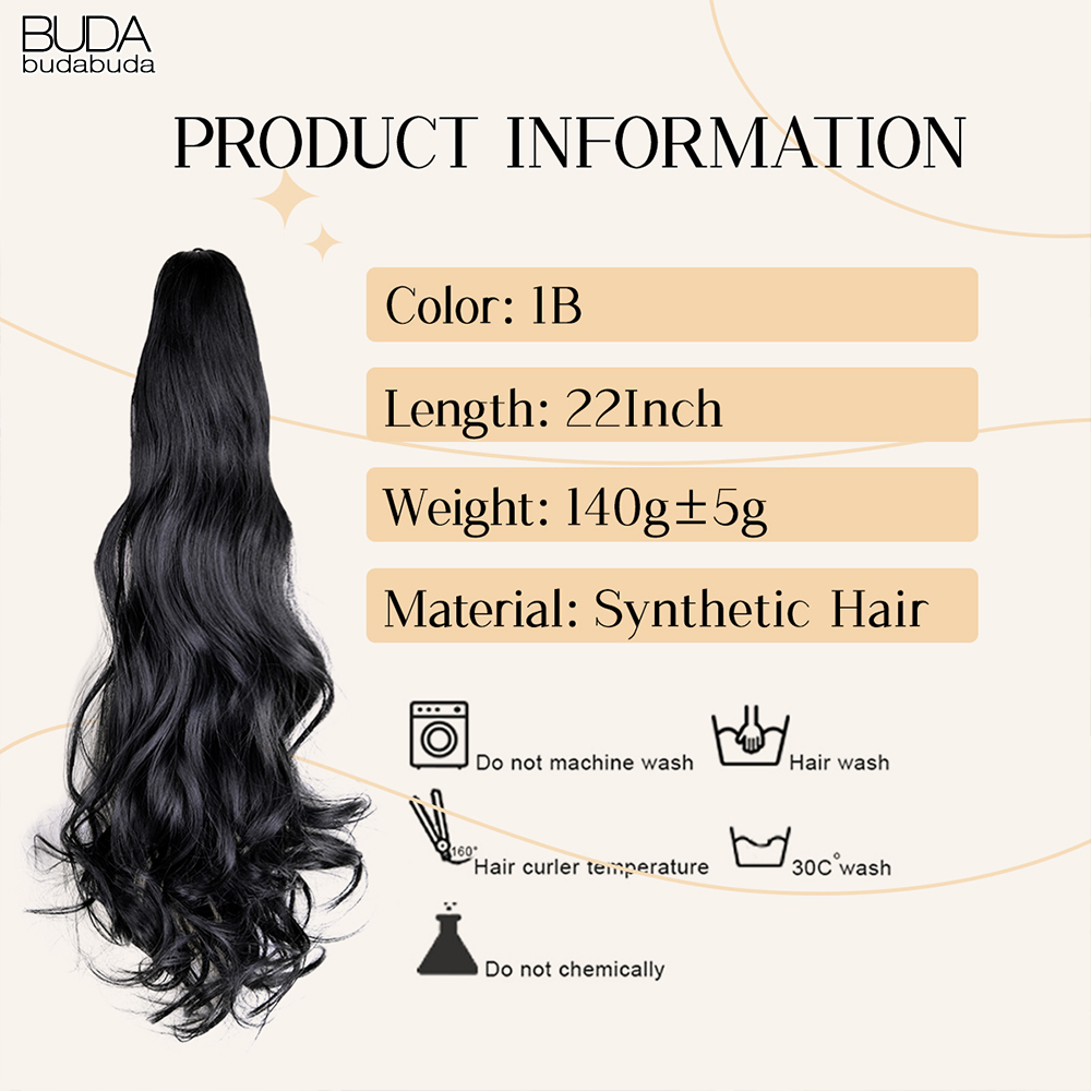 Extensión de cola de caballo ondulada larga sintética, pinza para el pelo, extensión de cabello de cola de caballo para mujeres, peluca de cola de caballo, estilo rizado BUDA