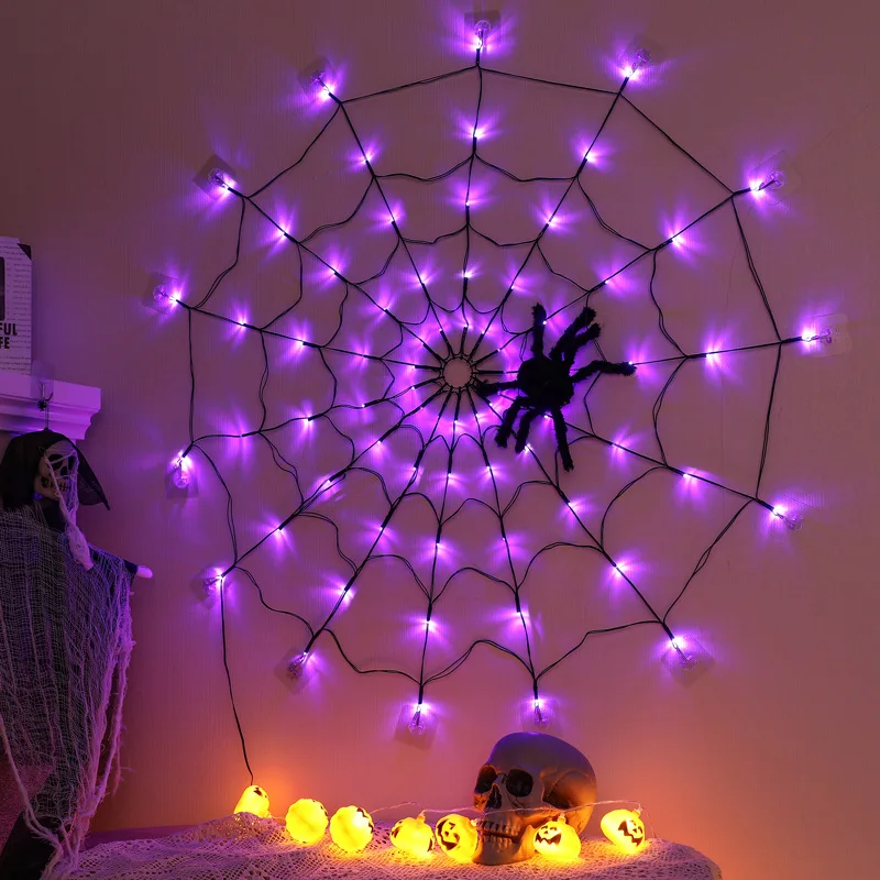 100cm Diameter Halloween Spider Web Lights USB 8Modes Spider Web Wall Net Lights For Scary Halloween Decoration Garland
