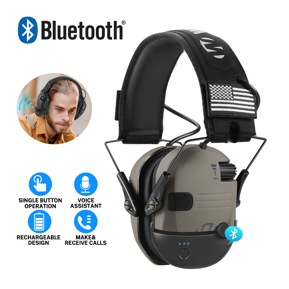 Auriculares electrónicos tácticos antiruido con Bluetooth, orejeras para caza, llamadas manos libres, protección auditiva