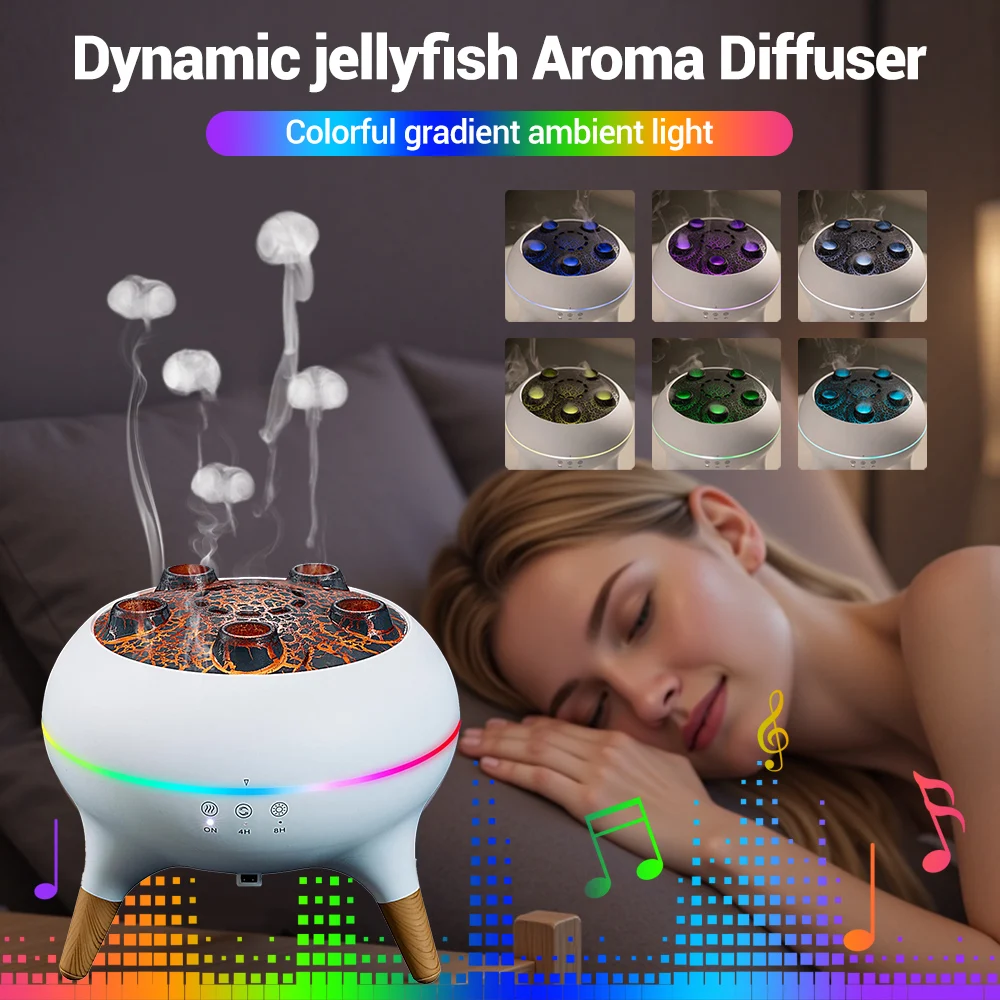 Dynamischer Quallen-Luftbefeuchter, 250 ml, Diffusor für ätherische Öle, Fernbedienung, Schlafzimmer-Luftbefeuchter mit 7 bunten Nachtlichtern