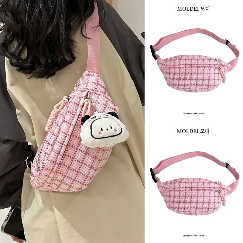 Cute Checkered Lightweight Crossbody Bag Street Trend Mobile Phone Chest Bag  Versatile Simple Design Summer Nylon Large...