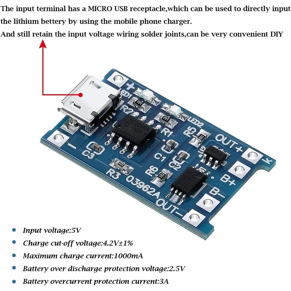 10pcs 5V 1A 18650 Lithium Battery Charging Board PLR TP4056 Lithium Charging Mini/Micro USB Type C Charge Module With Protect