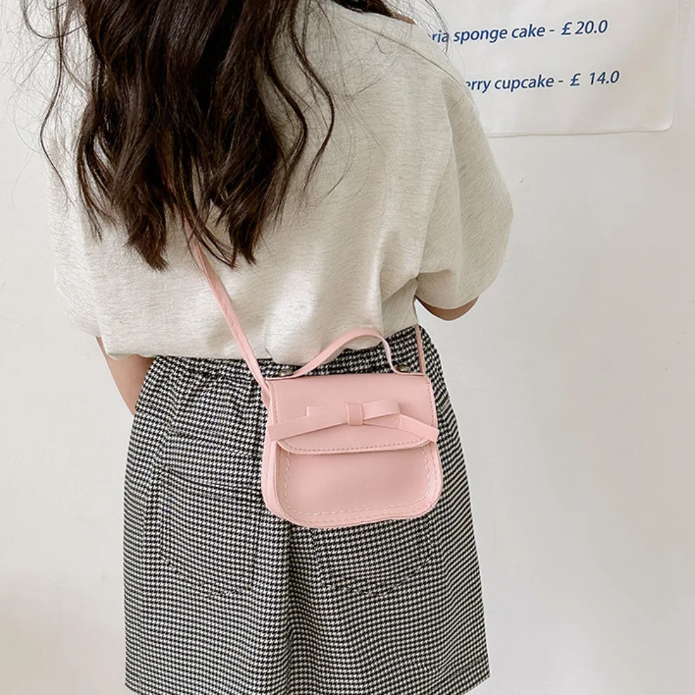 甘い Pu レザー弓ショルダーバッグハンドバッグ無地弓クロスボディバッグ財布小銭入れ子供小さなバッグ女の子