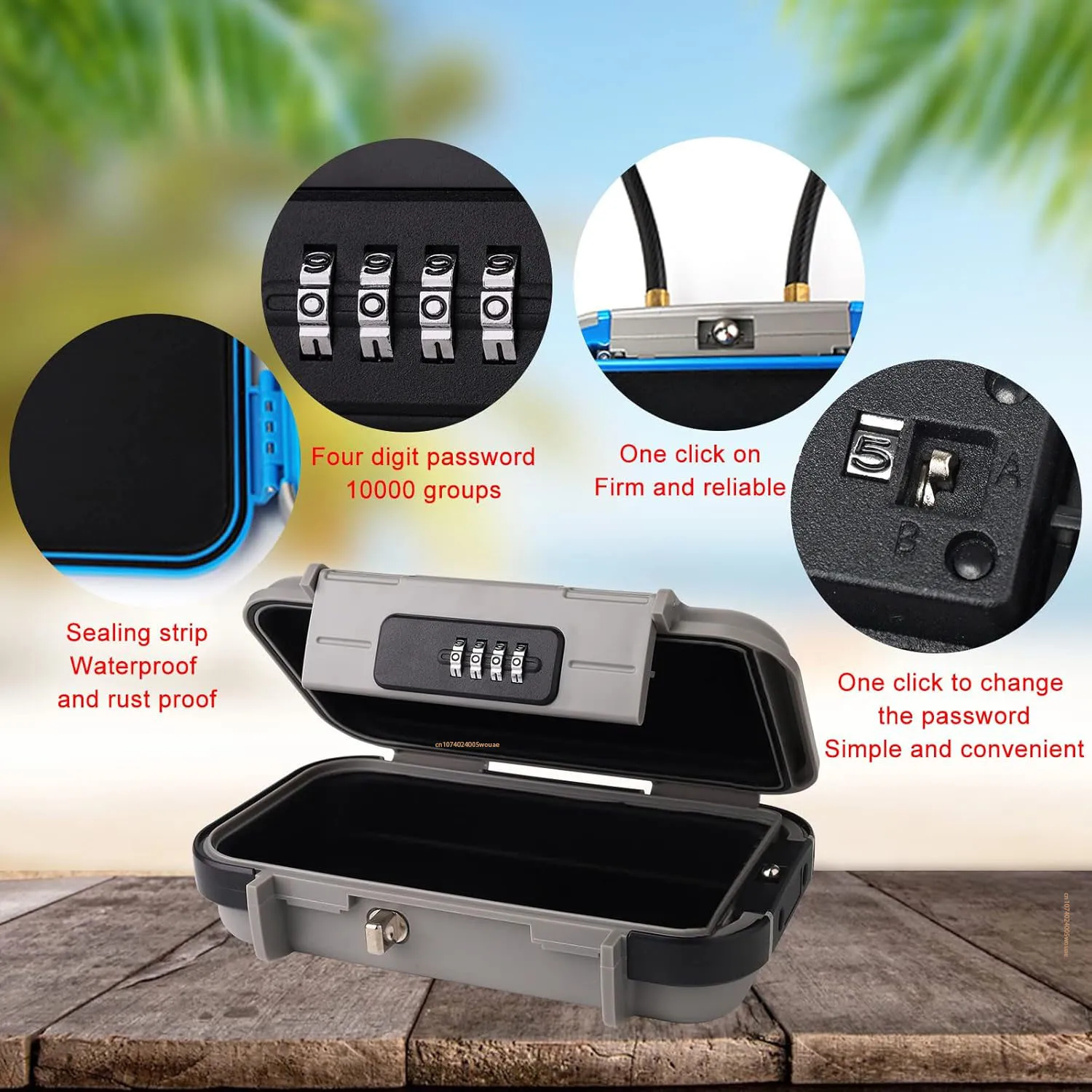 Portable Small Lock Box Combination Security Case Lockbox with Code Waterproof Mini Travel Box with Removable Chain Security Box