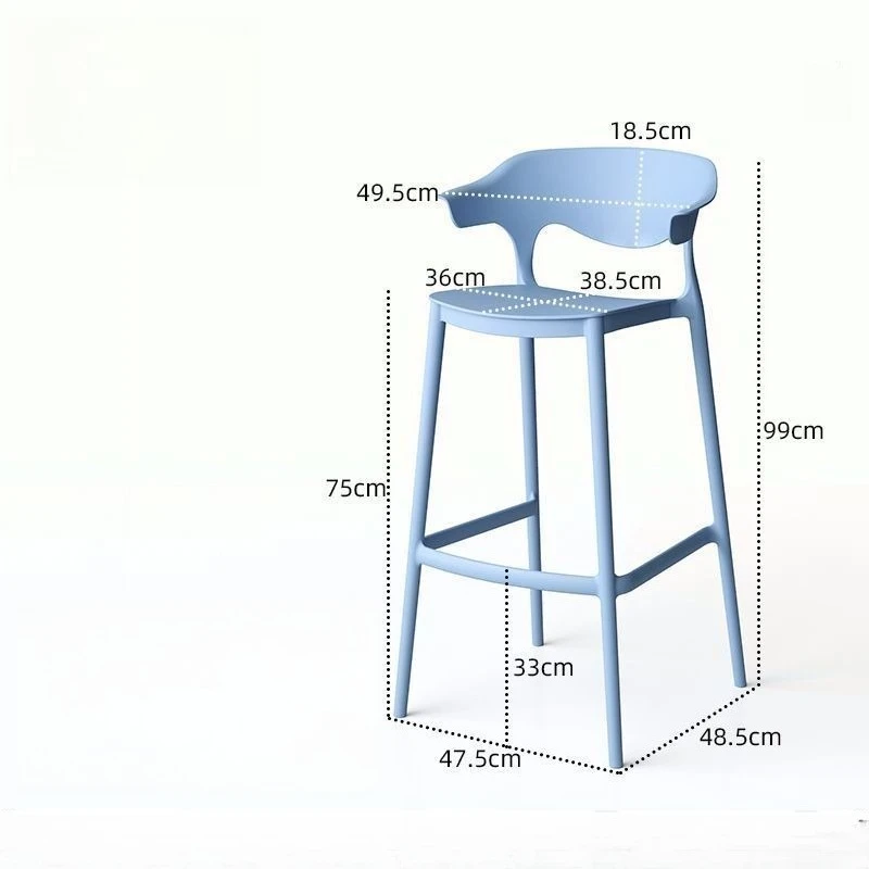 Altura do assento65cm encosto minimalista cadeira de barra alta casa ilha mesa empilhável jantar restaurante fezes criança comendo cadeira de plástico