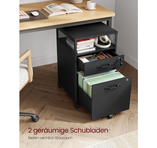 VASAGLE Aktenschrank Rollcontainer, Büroschrank mit Schubladen, rollen