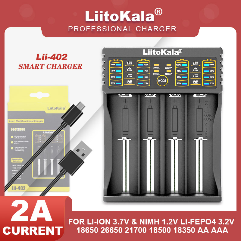 Liitokala Lii-202 Lii-402 1,2 V 3,7 V 3,2 V 3,85 V 18650 18350 26650 18490 AA AAA 14500 21700 Lithium Ni-MH Batterie Smart Ladegerät