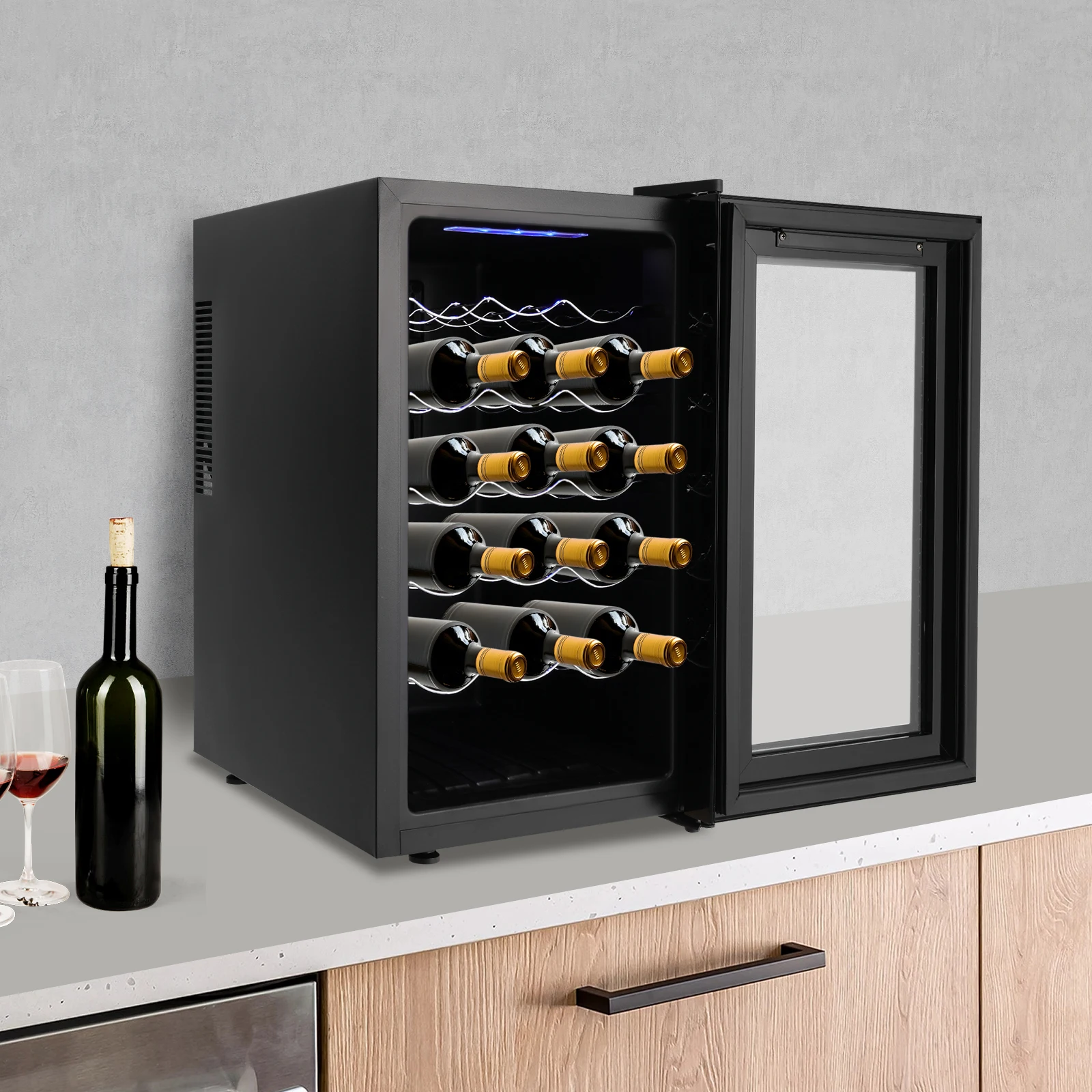 Bymaocar geladeira de vinho 18 garrafas eletrônicas armário de vinho tinto loja vinho tinto champanhe preto 46 l 220v-240v 55w