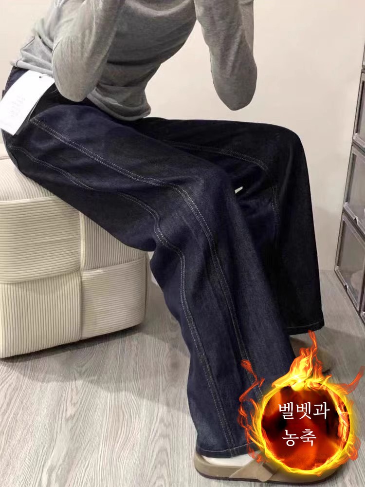 기모 청바지 데님 팬츠 여성용 여자용 두꺼운 두툼한 슬림핏 슬림 스트레이트핏 스트레이트 하이웨이스트 허리높은 여성용 여자용 청바지 데님 팬츠 청바지