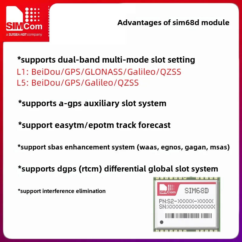 SIMCom L1/L5 dual-band multi-mode positioning module SIM68D Beidou GPS enhancement system SBAS