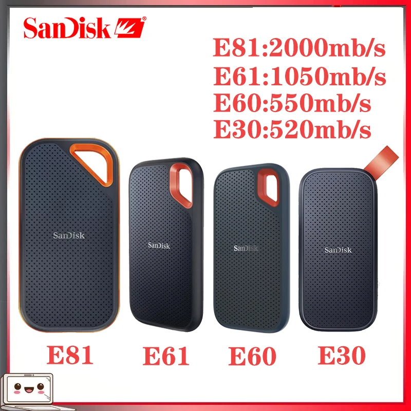 Original Sandisk E61 SSD 500GB 1TB 2TB 4TB Hochgeschwindigkeits-Festplatte Festplatte Solid State Disk tragbare SSD für Laptop-Desktop