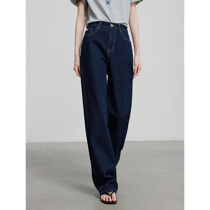 TOYOUTH Mulheres Denim Jeans 2025 Primavera Nova Moda Bordado Mid Wasit Versátil Calças Perna Larga