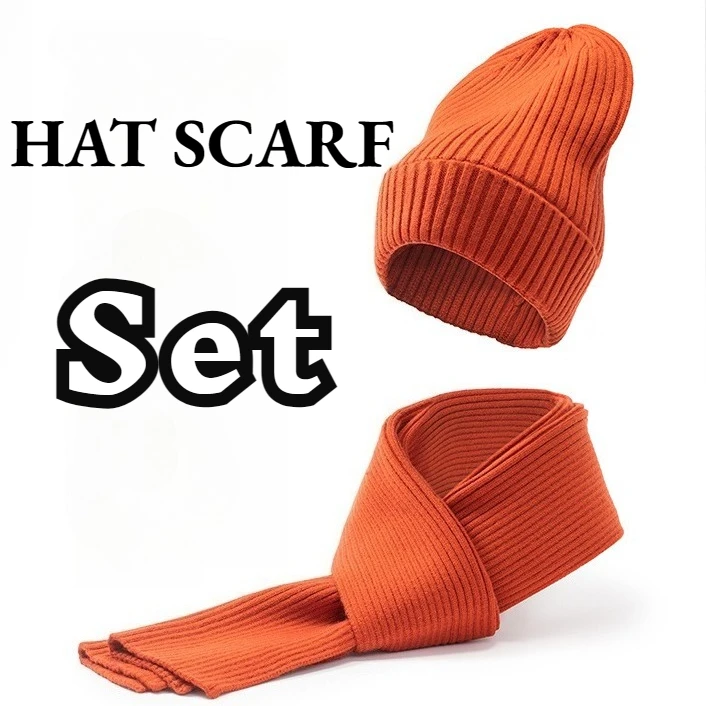 Winter Hat Scarf Set Men Versatile Fashion Skullies Cap Outdoor Keep Warm Scarf Beanies Ins Korean Two Piece Set Knitted Hat