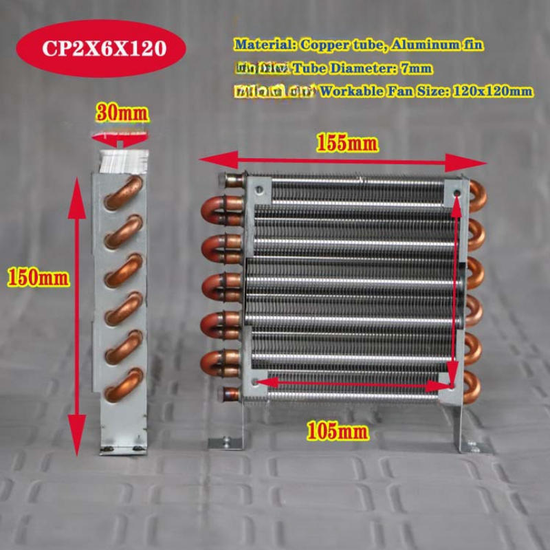 Miniatuur condenserende radiator koperen buis aluminium vin warmtewisselaar vinnen luchtgekoelde verdamper mini condensor accessoires