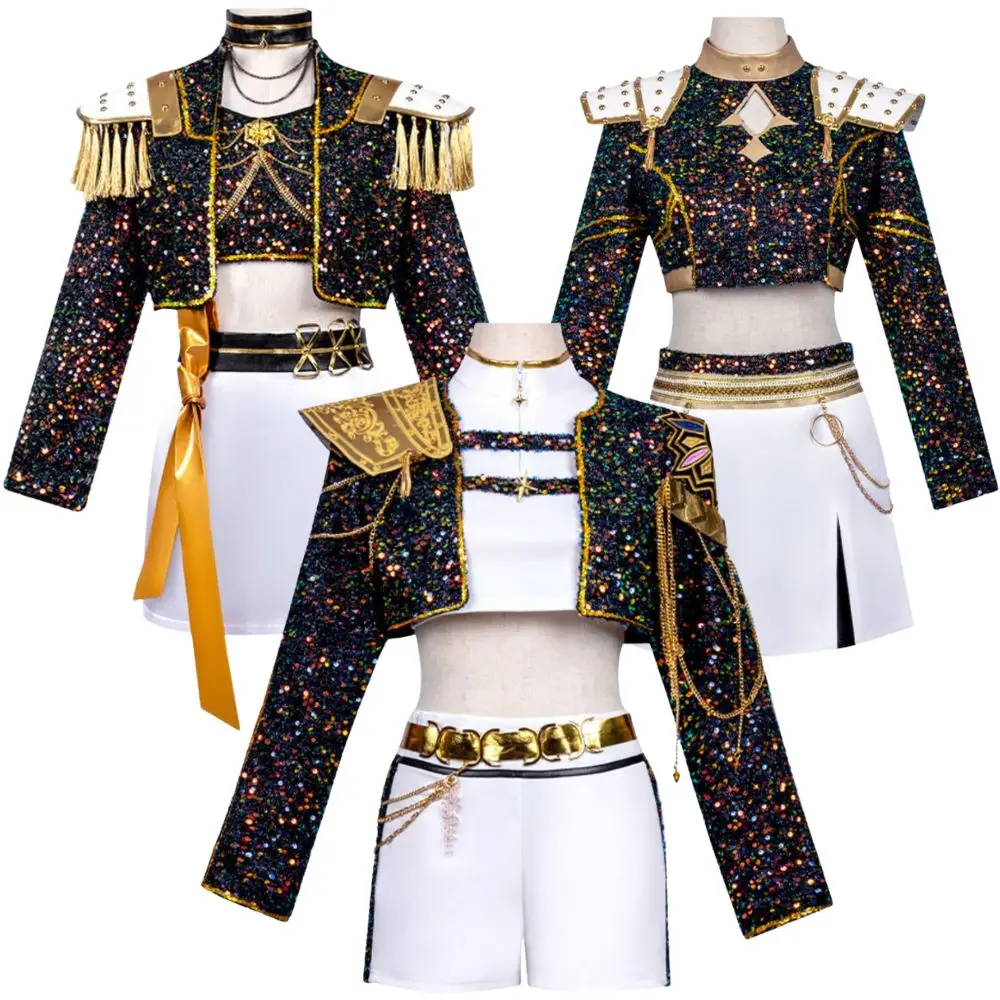 Kids Girls Rumi Zoey Mira Demon Hunters Kpop Cosplay Fantasia Costume for Children Idol Roleplay Outfit Halloween Carnival Suit