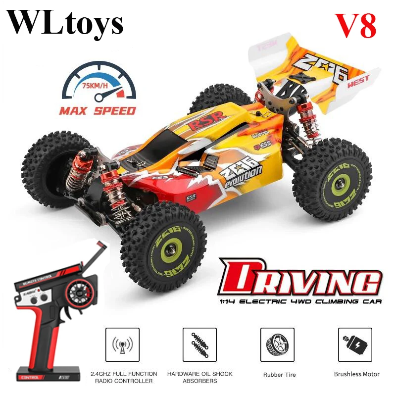WLtoys-144010-V8 2.4G Racing RC Car, 70 km par heure, Moteur sans balais, Dérive tout-terrain à grande vitesse, Jouets pour enfants et adultes, Cadeau