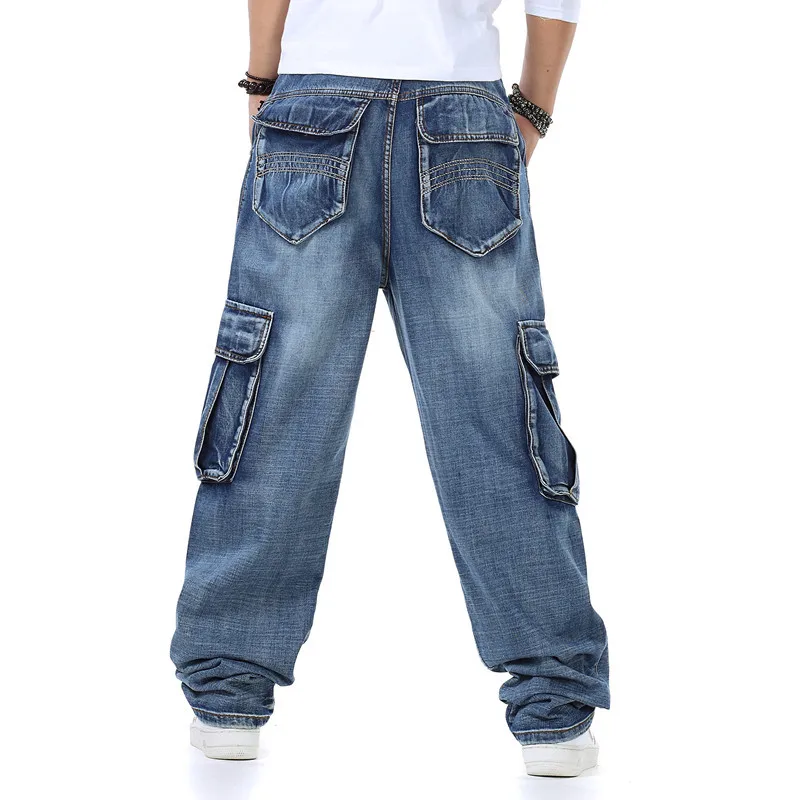 Jean Baggy pour hommes printemps et automne nouveau gros gars grande taille mode multi-poches large jean ample hommes Denim pantalon