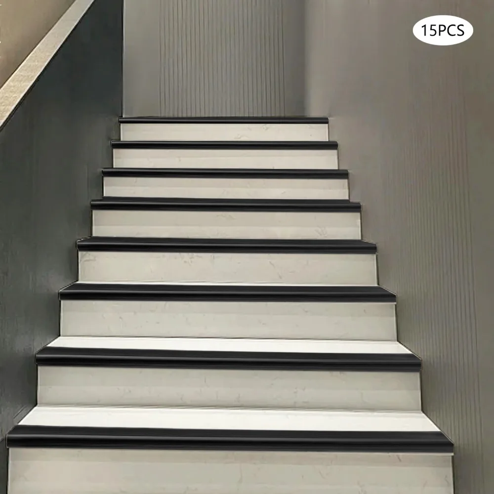 15 Pcs Stair Edging Protector Anti-Slip Edge Nosing Tread Strip PVC Self Adhesive Stair Step Edge Reducing Collisions