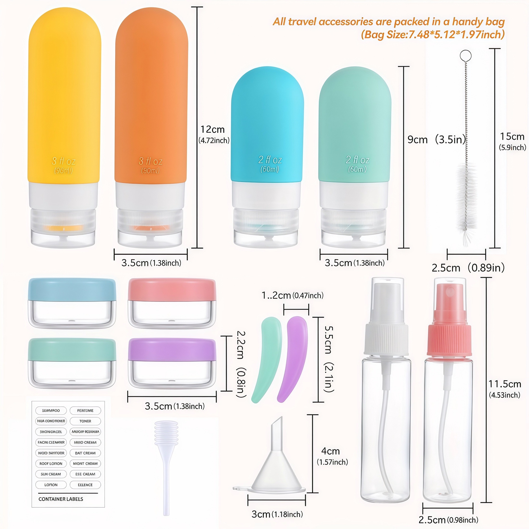 16er-Pack auslaufsicheres Reiseflaschen-Set aus Silikon – zugelassene TSA-Behälter für Toilettenartikel und Spülung liu